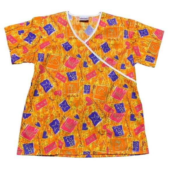 Jasco Uniform Womens Size M V-Neck Scrub Top Vibrant Holiday Geometric French - Picture 5 of 16